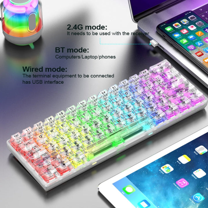 Lisslune | XUNFOX K30 Pro 2.4G + BT + Wired Transparent 61-Key Mechanical White Switch Keyboard (White)
