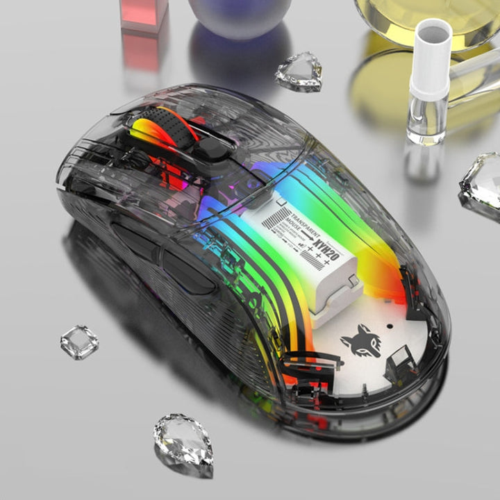 Lisslune | XUNFOX XYH20RGB 2.4G + BT + Wired Transparent 2400DPI RGB Light Gaming Mouse (Black)
