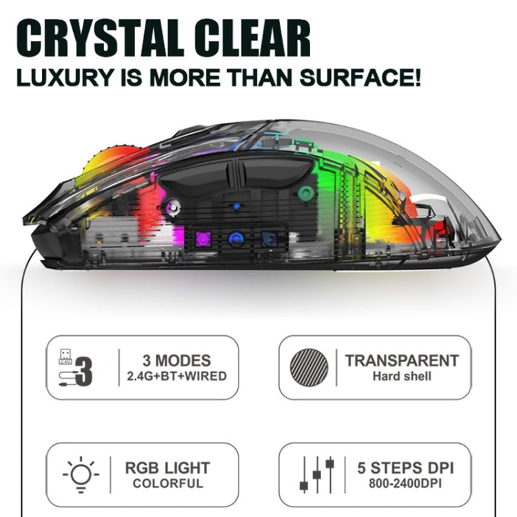 Lisslune | XUNFOX XYH20RGB 2.4G + BT + Wired Transparent 2400DPI RGB Light Gaming Mouse (Black)