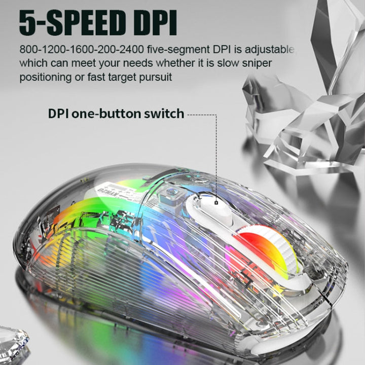 Lisslune | XUNFOX XYH20RGB 2.4G + BT + Wired Transparent 2400DPI RGB Light Gaming Mouse(White)