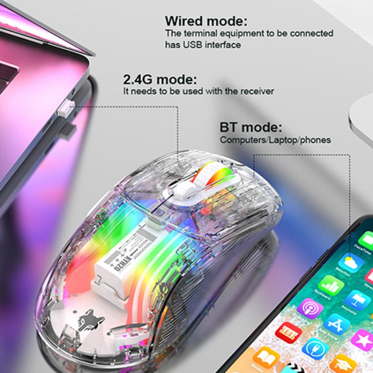 Lisslune | XUNFOX XYH20RGB 2.4G + BT + Wired Transparent 2400DPI RGB Light Gaming Mouse (Black)