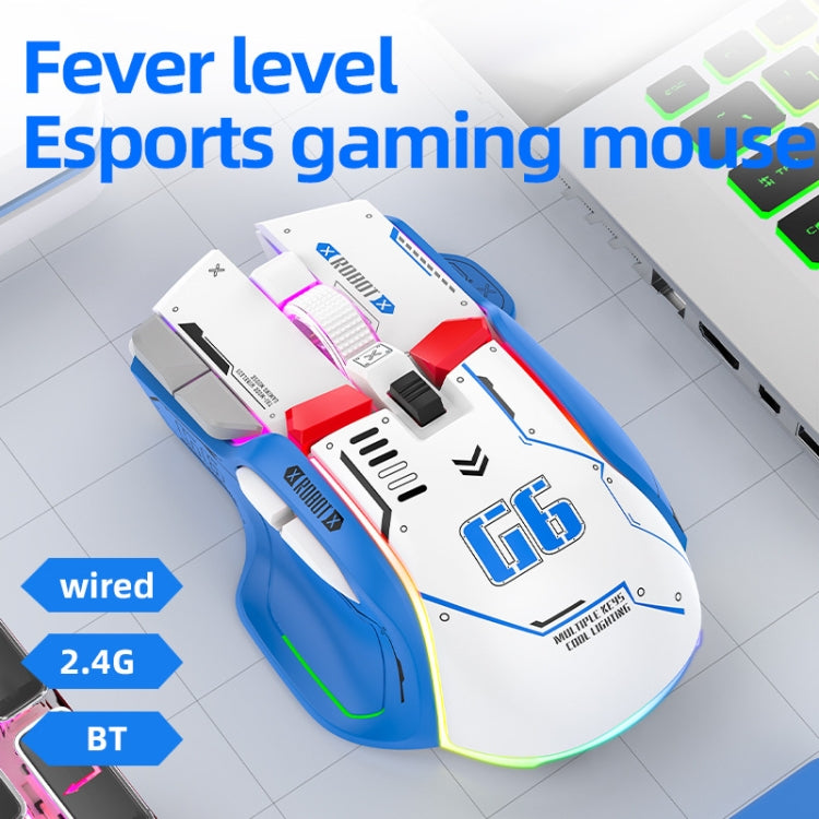 Lisslune | HXSJ G6 10 Keys RGB 12800DPI Tri-Mode Wireless Gaming Mouse (White)