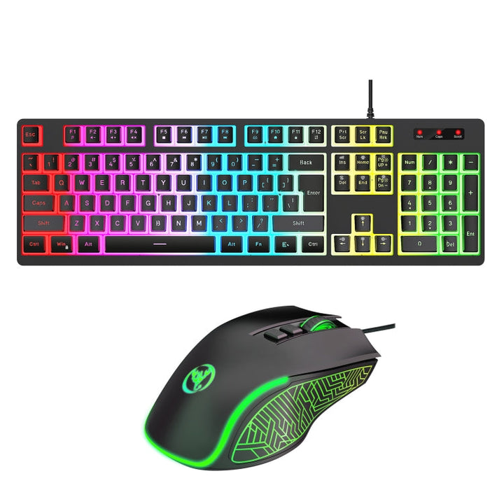 Lisslune | HXSJ L200+X100 Wired RGB Backlight Keyboard and Mouse Set 104 Pudding Keycaps + 3600DPI Mouse (Black)