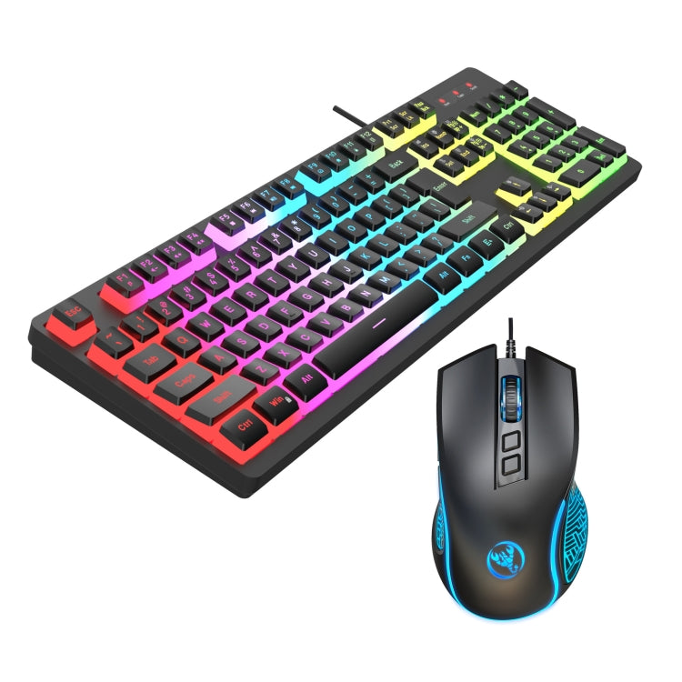 Lisslune | HXSJ L200+X100 Wired RGB Backlight Keyboard and Mouse Set 104 Pudding Keycaps + 3600DPI Mouse (Black)