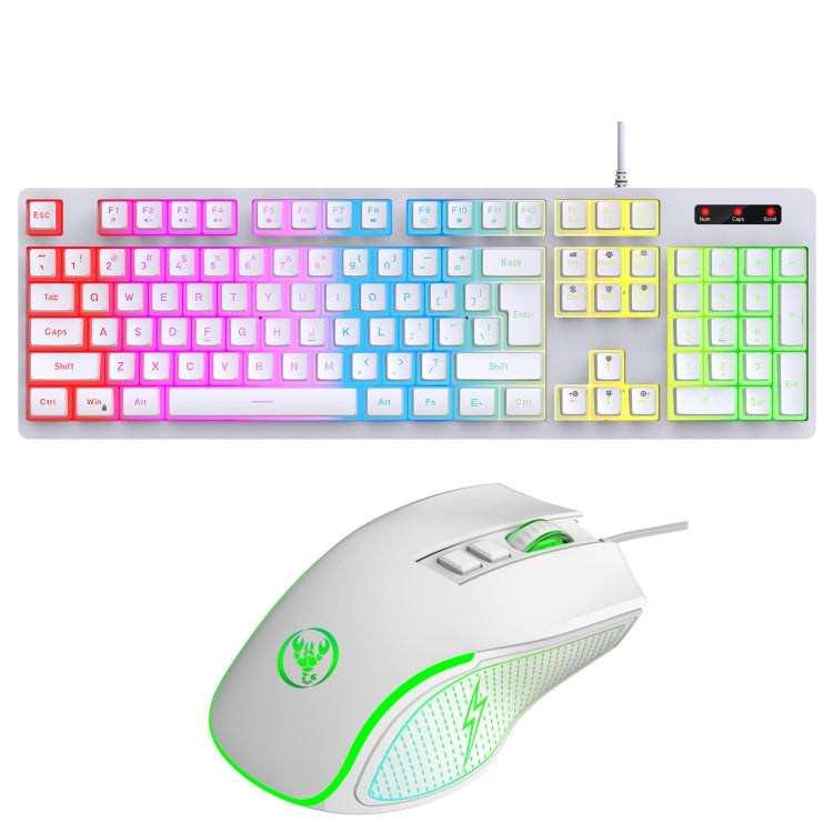 Lisslune | HXSJ L200+X100 Wired RGB Backlit Keyboard and Mouse Set 104 Pudding Keycaps + 3600DPI Mouse (White)