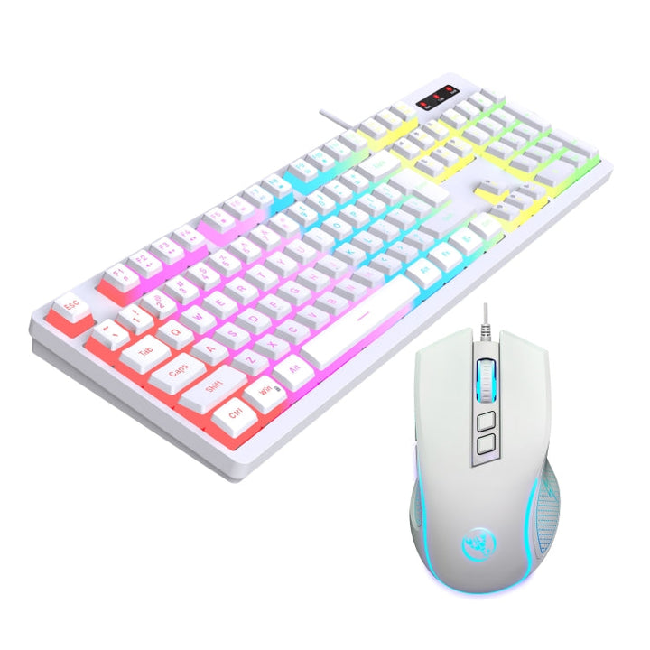 Lisslune | HXSJ L200+X100 Wired RGB Backlit Keyboard and Mouse Set 104 Pudding Keycaps + 3600DPI Mouse (White)