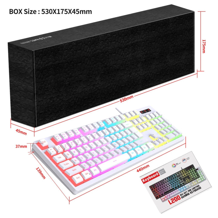 Lisslune | HXSJ L200 Wired RGB Backlit Keyboard 104 Pudding Keycaps (White)