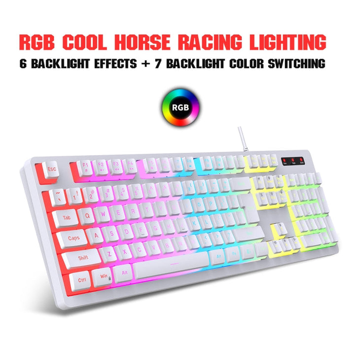 Lisslune | HXSJ L200 Wired RGB Backlit Keyboard 104 Pudding Keycaps (White)