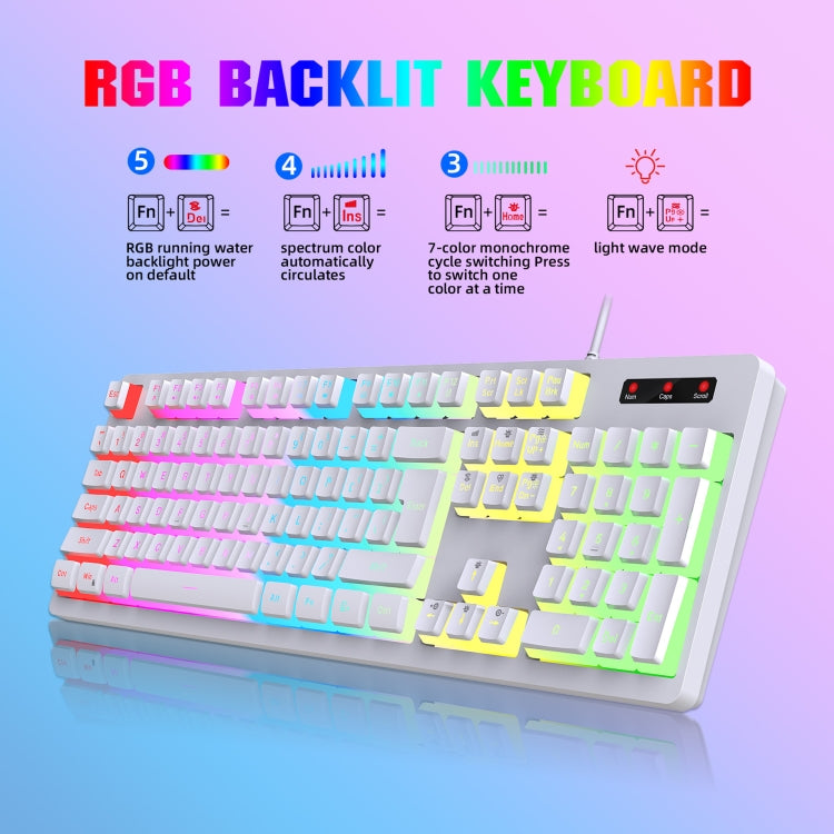 Lisslune | HXSJ L200 Wired RGB Backlit Keyboard 104 Pudding Keycaps (White)