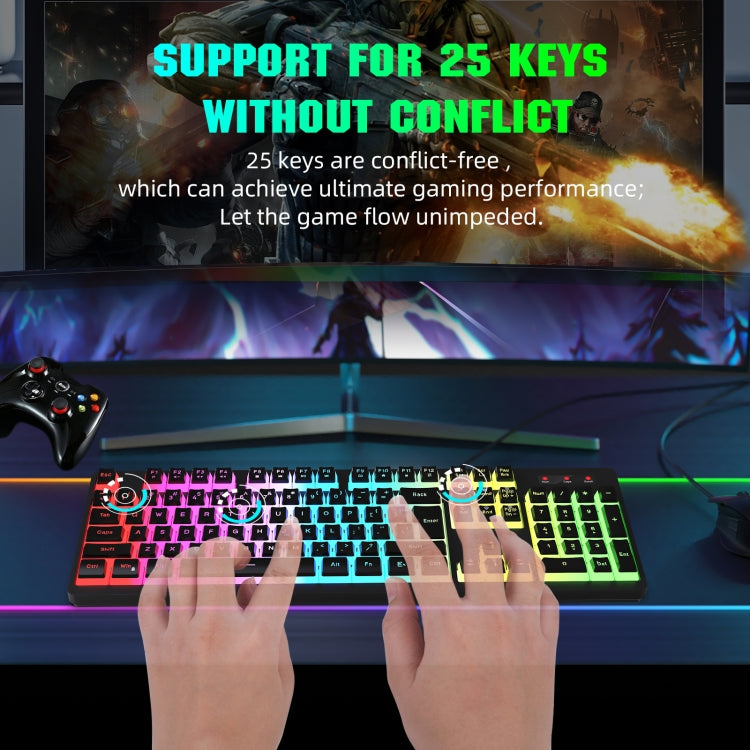 Lisslune | HXSJ L200 Wired RGB Backlit Keyboard 104 Pudding Keycaps (White)
