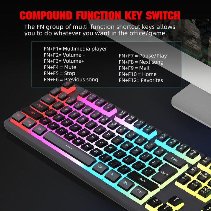 Lisslune | HXSJ L200 Wired RGB Backlit Keyboard 104 Pudding Keycaps (Black)