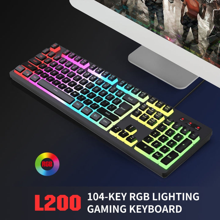 Lisslune | HXSJ L200 Wired RGB Backlit Keyboard 104 Pudding Keycaps (Black)