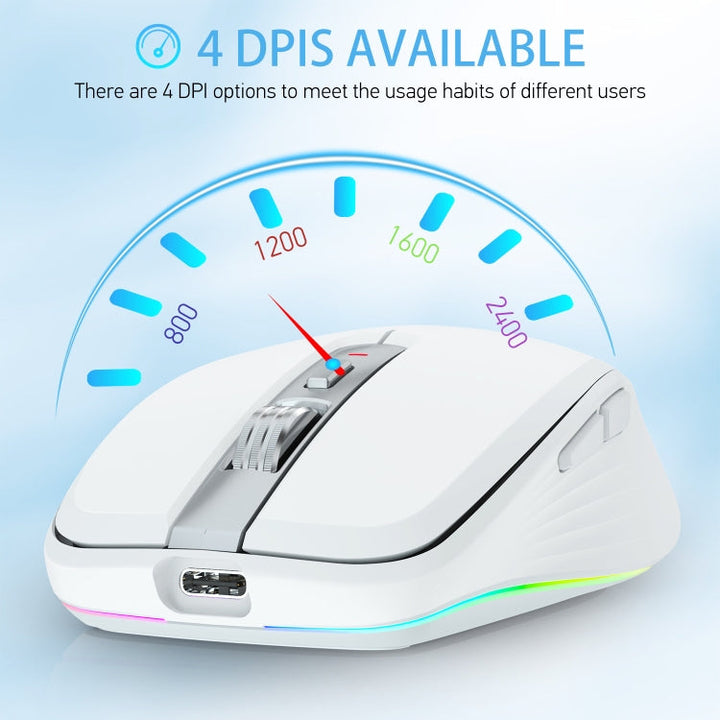 Lisslune | HXSJ M303 2400DPI Dual Mode 2.4GHz + Bluetooth 5.1 Wireless Mouse (White)