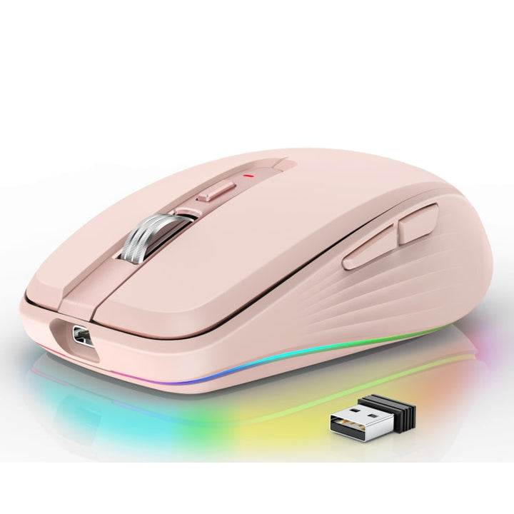 Lisslune | HXSJ M303 2400DPI Dual-Mode 2.4GHz + Bluetooth 5.1 Wireless Mouse (Pink)