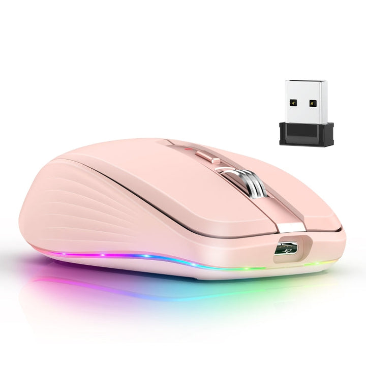 Lisslune | HXSJ M303 2400DPI Dual-Mode 2.4GHz + Bluetooth 5.1 Wireless Mouse (Pink)