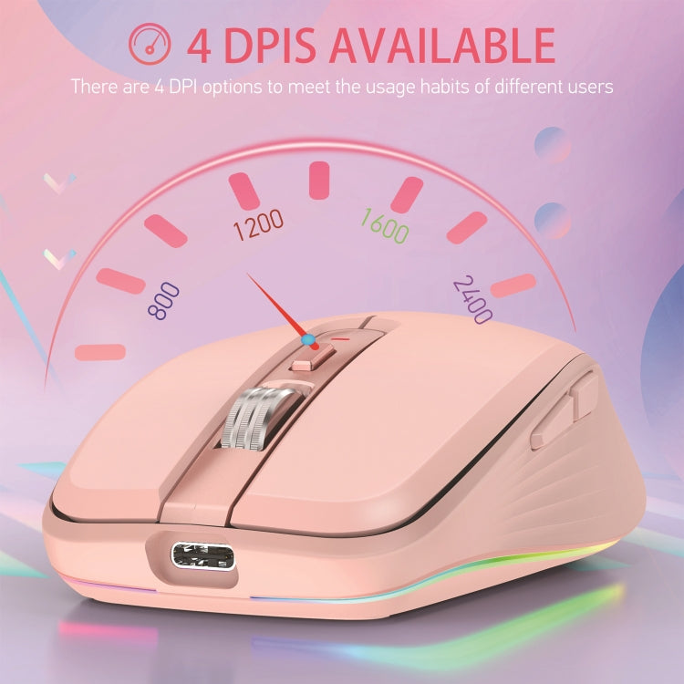Lisslune | HXSJ M303 2400DPI Dual-Mode 2.4GHz + Bluetooth 5.1 Wireless Mouse (Pink)