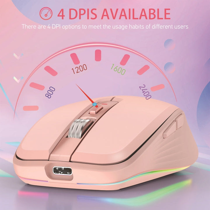 Lisslune | HXSJ M303 2400DPI Dual-Mode 2.4GHz + Bluetooth 5.1 Wireless Mouse (Pink)