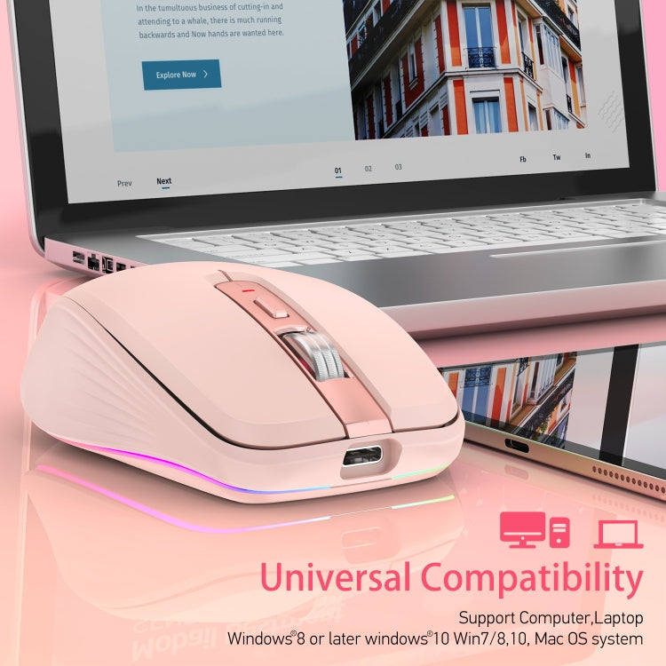 Lisslune | HXSJ M303 2400DPI Dual-Mode 2.4GHz + Bluetooth 5.1 Wireless Mouse (Pink)