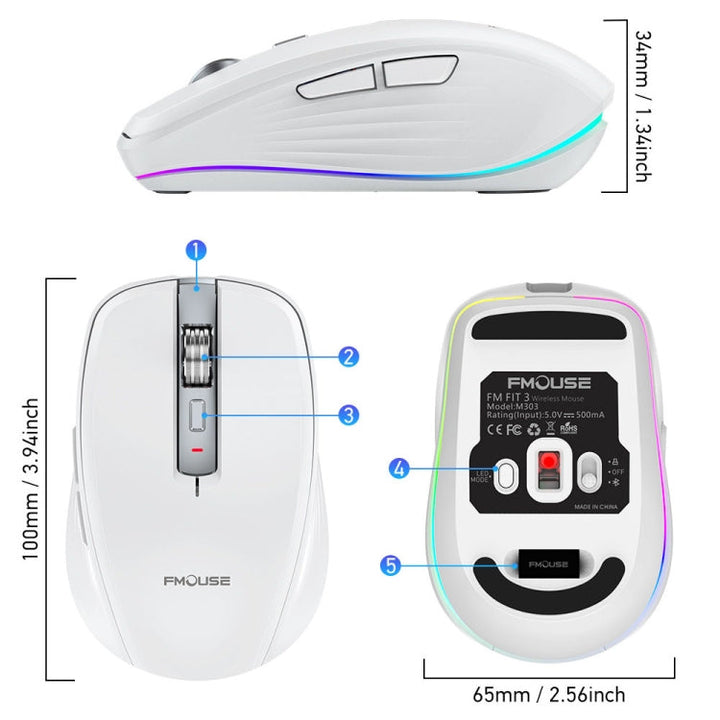 Lisslune | HXSJ M303 2400DPI Dual Mode 2.4GHz + Bluetooth 5.1 Wireless Mouse (Black)