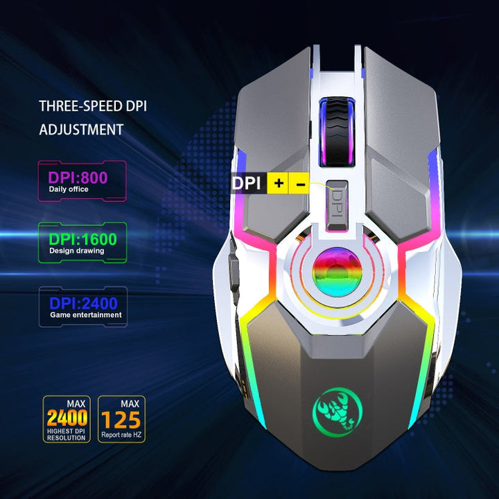 Lisslune | HXSJ T30 2400DPI RGB 2.4GHz Wireless Mouse (Metallic Gray)
