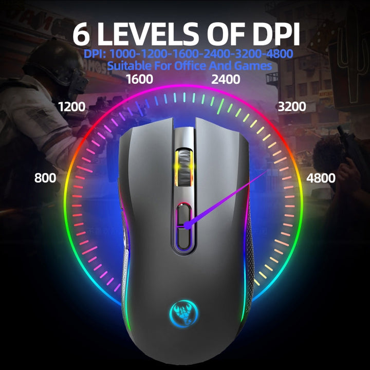 Lisslune | HXSJ T69 4800DPI RGB 2.4GHz Wireless Mouse (Black)