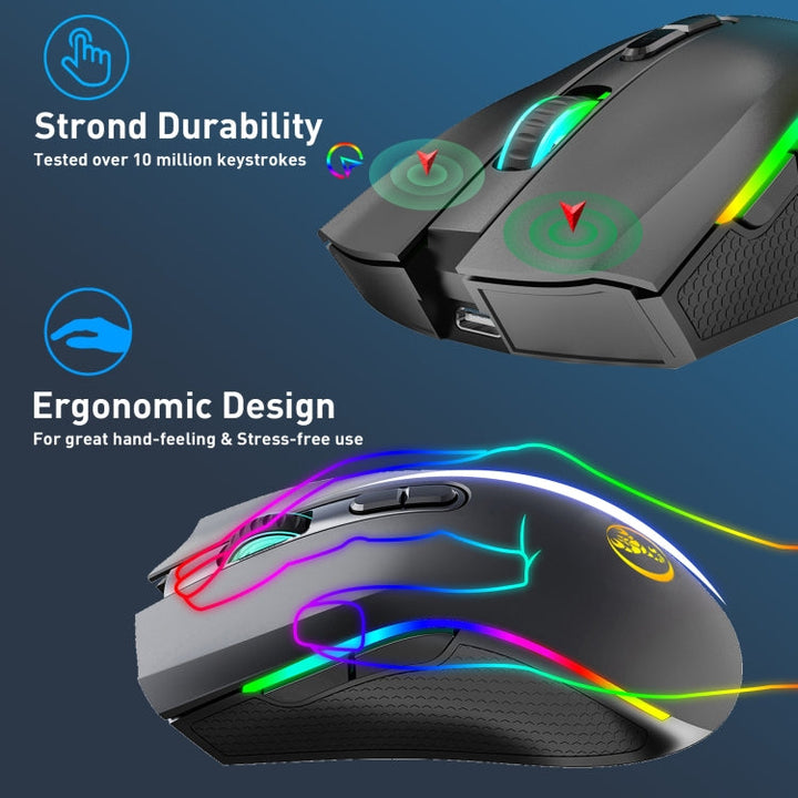 Lisslune | HXSJ T69 4800DPI RGB 2.4GHz Wireless Mouse (Black)