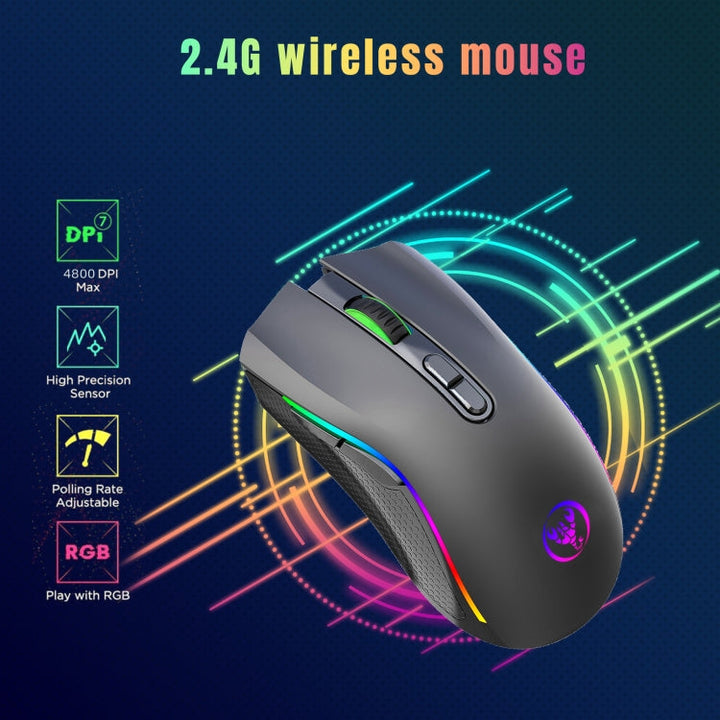 Lisslune | HXSJ T69 4800DPI RGB 2.4GHz Wireless Mouse (Black)
