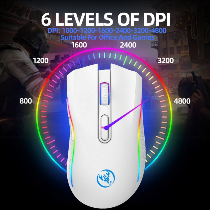 Lisslune | HXSJ T69 4800DPI RGB 2.4GHz Wireless Mouse (White)