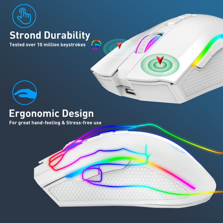 Lisslune | HXSJ T69 4800DPI RGB 2.4GHz Wireless Mouse (White)