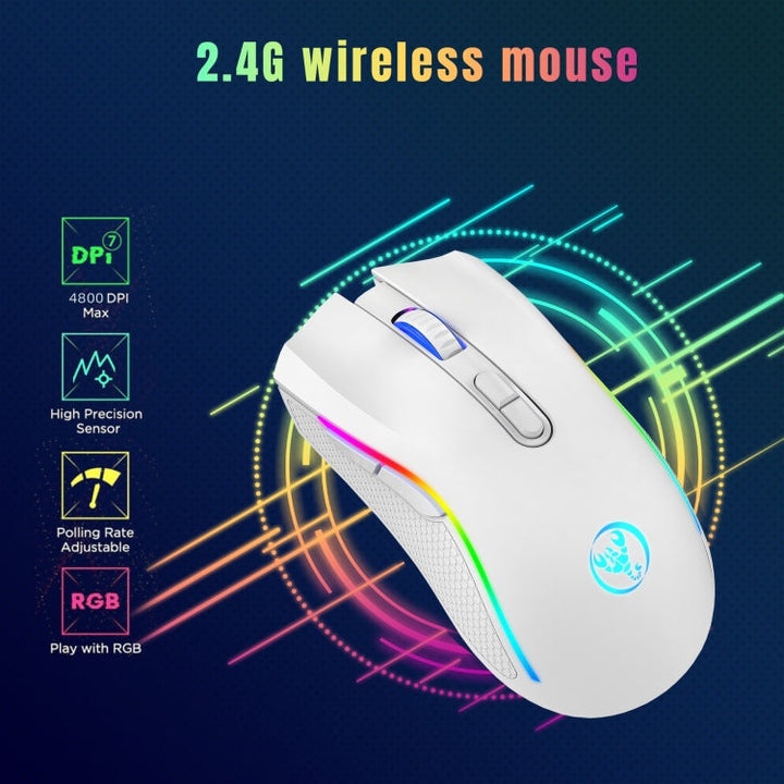 Lisslune | HXSJ T69 4800DPI RGB 2.4GHz Wireless Mouse (White)