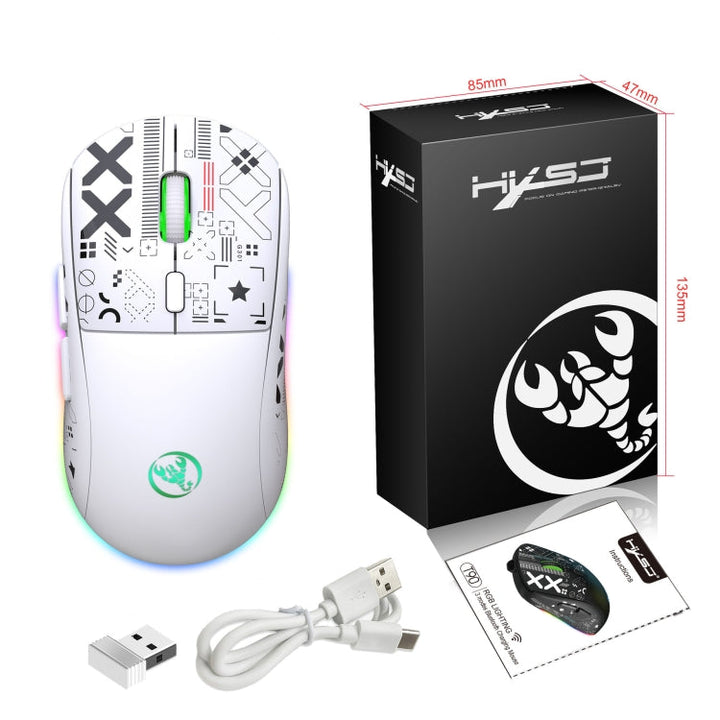 Lisslune | HXSJ T90 RGB Light Three-Mode Wireless Gaming Mouse (White)