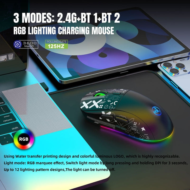 Lisslune | HXSJ T90 RGB Light Three-Mode Wireless Gaming Mouse (Black)