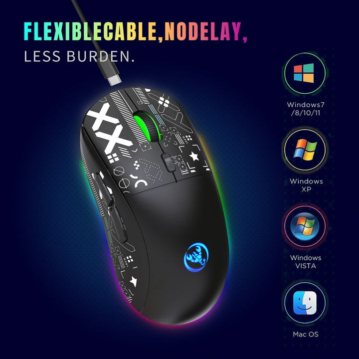 Lisslune | HXSJ T90 RGB Light Three-Mode Wireless Gaming Mouse (Black)