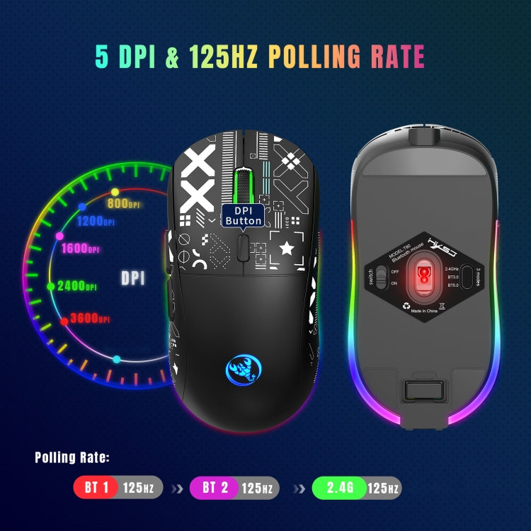 Lisslune | HXSJ T90 RGB Light Three-Mode Wireless Gaming Mouse (Black)