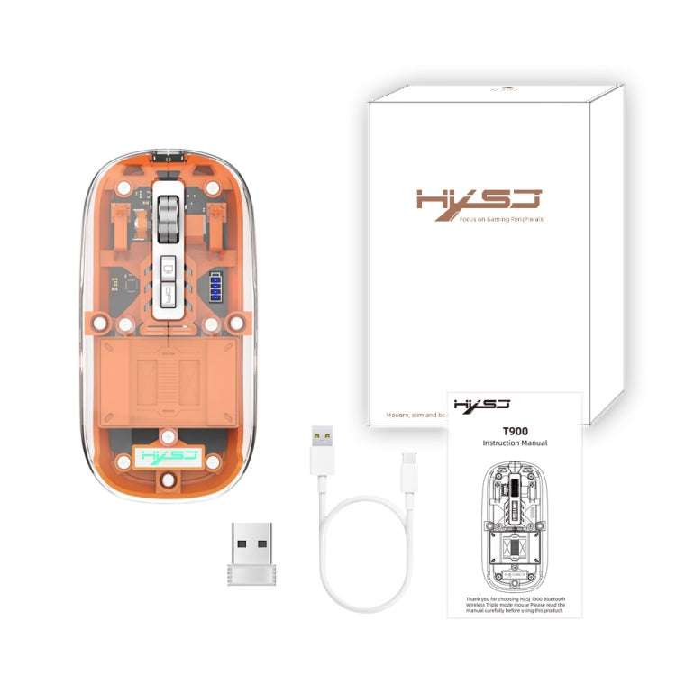 Lisslune | HXSJ T900 Transparent Magnet Three-Mode Wireless Gaming Mouse (Orange)