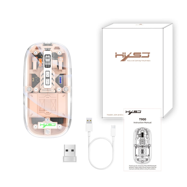 Lisslune | HXSJ T900 Transparent Magnet Three-Mode Wireless Gaming Mouse (Pink)