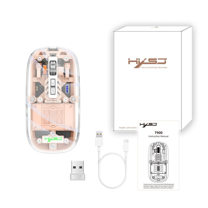 Lisslune | HXSJ T900 Transparent Magnet Three-Mode Wireless Gaming Mouse (Pink)