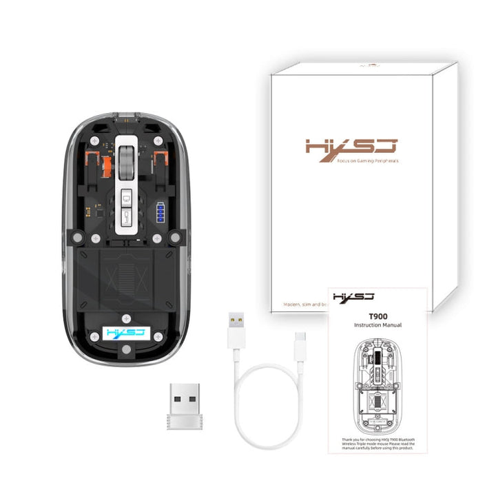 Lisslune | HXSJ T900 Transparent Magnet Three-Mode Wireless Gaming Mouse (Black)