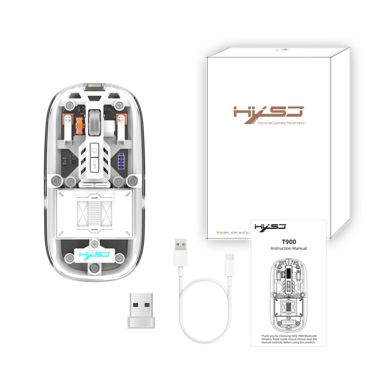 Lisslune | HXSJ T900 Transparent Magnet Three-Mode Wireless Gaming Mouse (White)