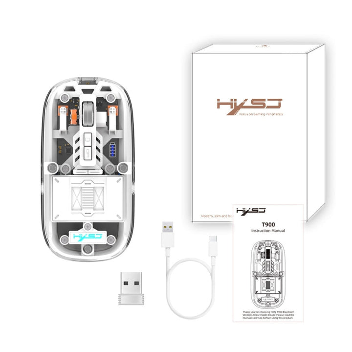 Lisslune | HXSJ T900 Transparent Magnet Three-Mode Wireless Gaming Mouse (White)