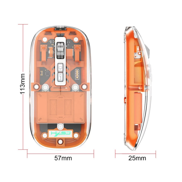 Lisslune | HXSJ T900 Transparent Magnet Three-Mode Wireless Gaming Mouse (Black)