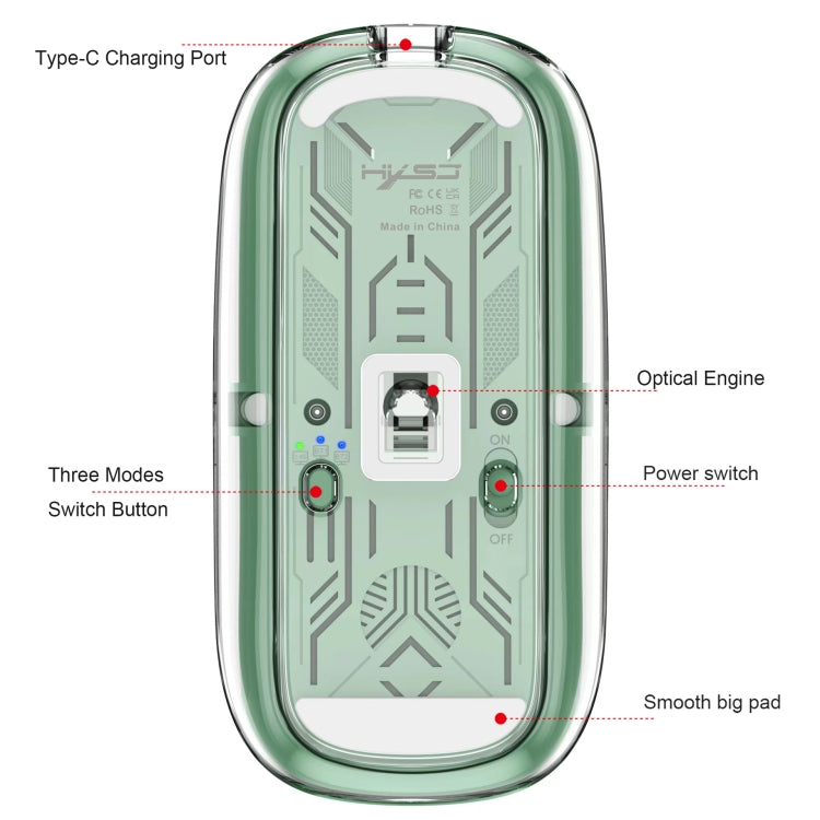 Lisslune | HXSJ T900 Transparent Magnet Three-Mode Wireless Gaming Mouse (Pink)
