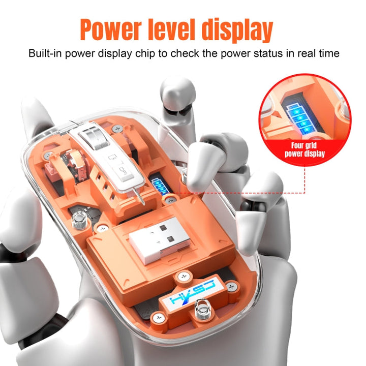 Lisslune | HXSJ T900 Transparent Magnet Three-Mode Wireless Gaming Mouse (Orange)