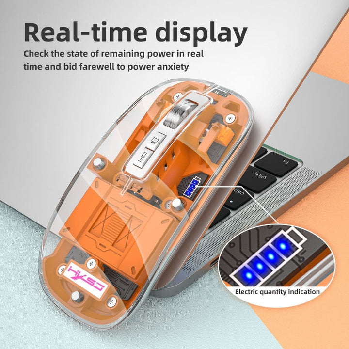 Lisslune | HXSJ T900 Transparent Magnet Three-Mode Wireless Gaming Mouse (Gray)