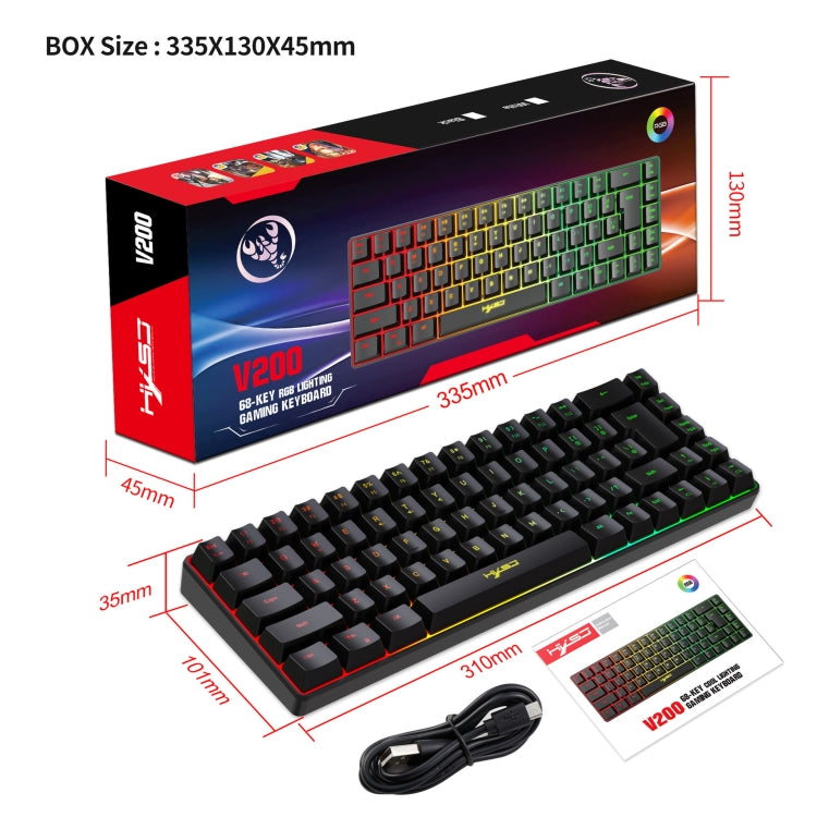 Lisslune | HXSJ V200 Wired RGB Backlit Mechanical Keyboard 68 Keys Caps, Cable Length: 1.7m (Black)