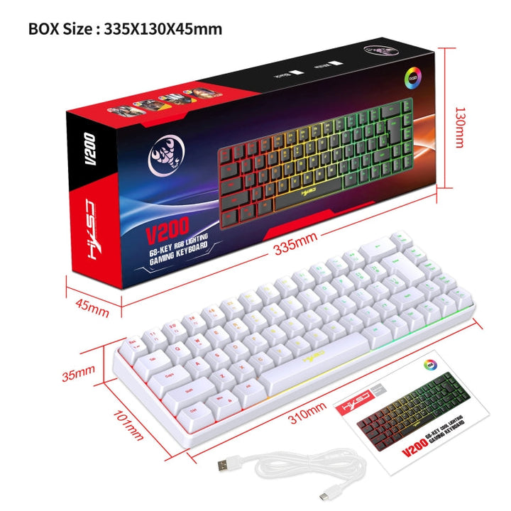 Lisslune | HXSJ V200 Wired RGB Backlit Mechanical Keyboard 68 Keys Caps, Cable Length: 1.7m (White)