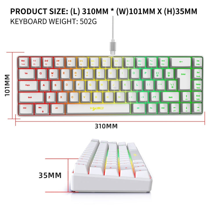 Lisslune | HXSJ V200 Wired RGB Backlit Mechanical Keyboard 68 Keys Caps, Cable Length: 1.7m (White)