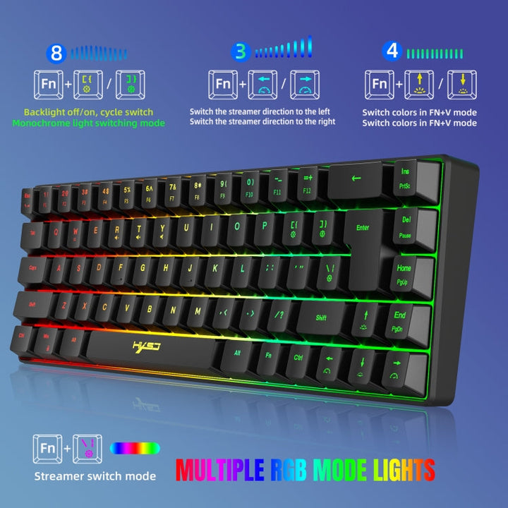 Lisslune | HXSJ V200 Wired RGB Backlit Mechanical Keyboard 68 Keys Caps, Cable Length: 1.7m (White)