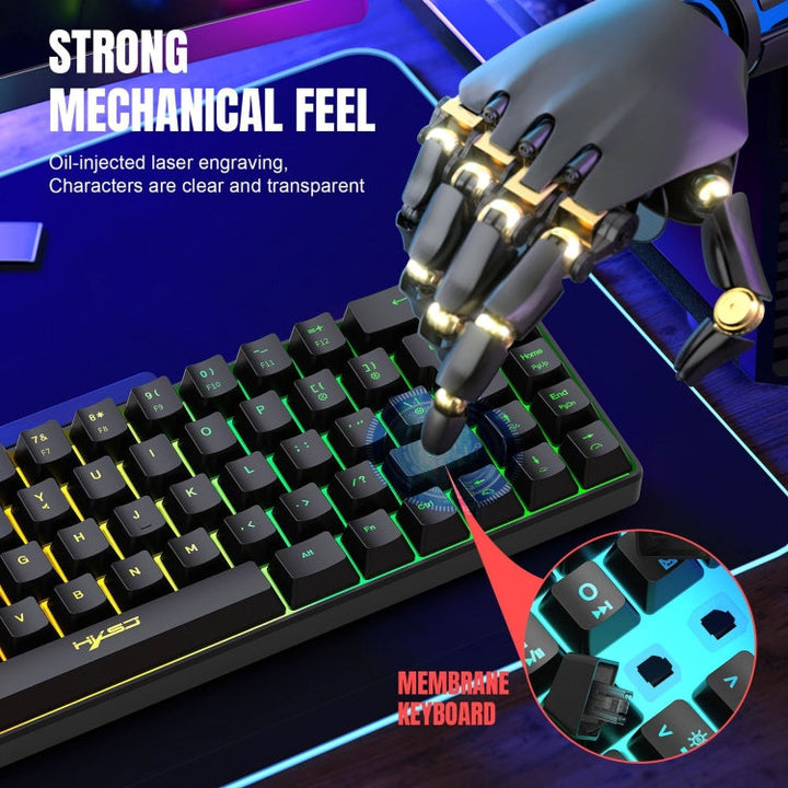 Lisslune | HXSJ V200 Wired RGB Backlit Mechanical Keyboard 68 Keys Caps, Cable Length: 1.7m (White)