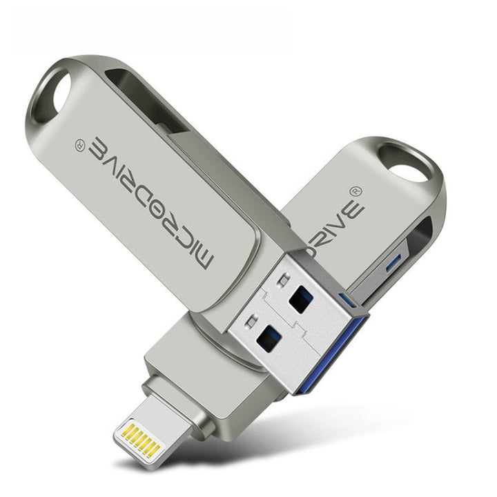 Lisslune | MicroDrive 2 In 1  8 Pin + USB 2.0 Portable Metal USB Flash Drive, Capacity: 128GB (Silver)